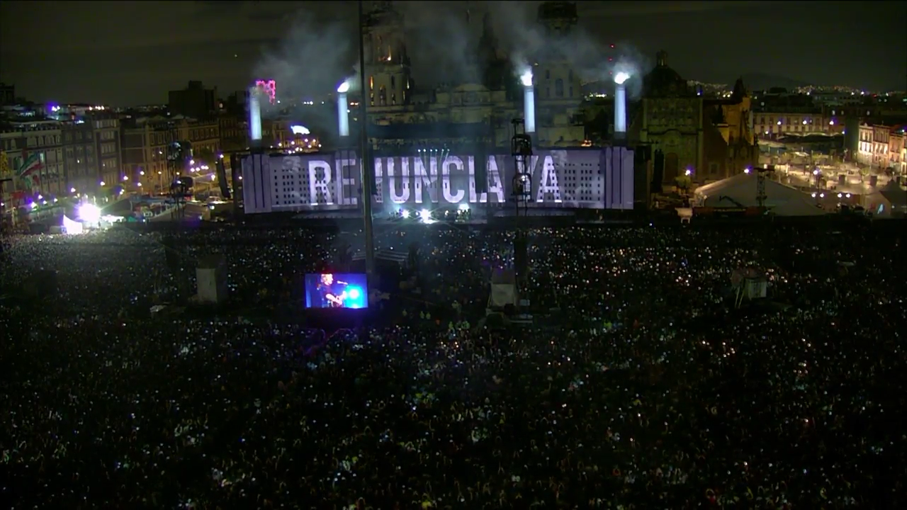 Imagen del concierto de Roger Waters en el Zócalo, tomada de la transmisión en streaming.